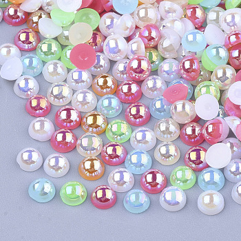 ABS Imitation Pearl Cabochons, AB Color Plated, Dome/Half Round, Mixed Color, 5x2.5mm, about 10000pcs/bag