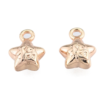 Brass Charms, Cadmium Free & Nickel Free & Lead Free, Star with Lucky Character, Real 18K Gold Plated, 9x7x4mm, Hole: 1.2mm