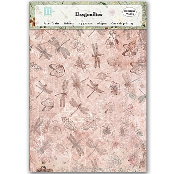 8pcs Scrapbook Paper, Collage Creative Journal Decoration Backgroud Sheets, Dragonfly, 210x144x0.02mm, 8pcs/set