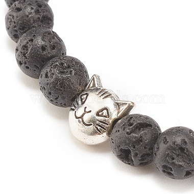 Natural Lava Rock Stretch Bracelet with Alloy Cat Beaded(BJEW-JB08309-01)-4