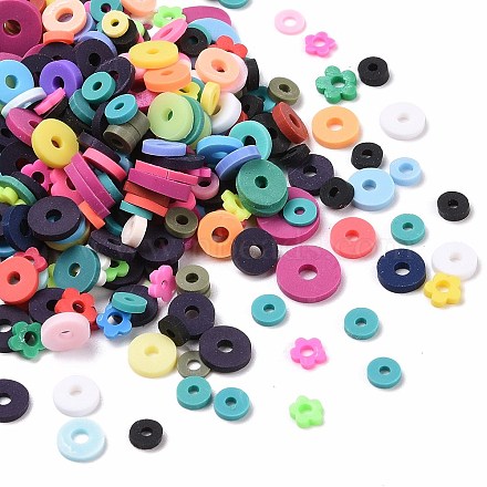 Lucky Bag, Including Polymer Clay Beads, Heishi Beads, Flat Round/Disc Shape, Mixed Color, 4~8x0.5~1mm, Hole: 1~2mm