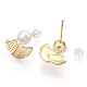 Brass Ginkgo Leaf & Natural Pearl Stud Earrings(PEAR-N020-06F)-1