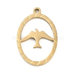 304 Stainless Steel Pendants, Oval with Bird Charm, Ion Plating(IP), Real 18K Gold Plated, 21x14x1.5mm, Hole: 1.5mm(STAS-I325-128G)