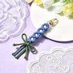 Cotton Pendant Decorations, with Alloy Swivel Clasps, Flower with Bowknot, Light Gold, Cornflower Blue, 132~135mm(HJEW-TA00396-04)