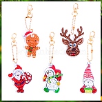 Christmas Theme DIY Diamond Painting Keychain Kit, Including Acrylic Board, Keychain Clasp, Bead Chain, Resin Rhinestones Bag, Diamond Sticky Pen, Tray Plate and Glue Clay, Mixed Shapes, 100x30mm, 5pcs/set(DRAW-PW0007-07G)