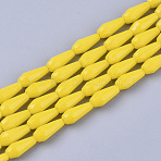 Opaque Solid Color Glass Beads Strands, Imitation Jade, Faceted, Teardrop, Gold, 9~10x4mm, Hole: 1mm, about 70~72pcs/Strand, 63~67cm(GLAA-T009-001E)
