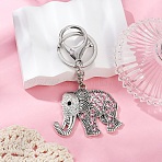 Alloy Rhinestone Keychain, with Alloy Clasps, Antique Silver, Light Rosaline AB, 98mm(KEYC-YW00178-04)
