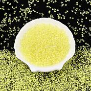 8/0 Inside Colours Transparent Glass Seed Beads, Teardrop, Top Drilled, Champagne Yellow, 3~3.5x3x2~2.5mm, Hole: 0.8~0.9mm, about 15000pcs/pound(SEED-T007-06C)