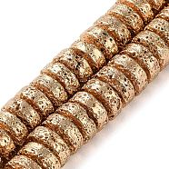 Electroplated Natural Lava Rock Beads Strands, Disc, Heishi Beads, Light Gold Plated, 9x4mm, Hole: 1.4mm, about 100pcs/strand, 15.98''(40.6cm)(G-I360-A04-02)