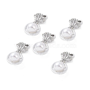 Alloy Rhinestone Pendants, with ABS Plastic Imitation Pearl Beads, Teardrop Charm, Platinum, 26x12.5x9mm, Hole: 2.5mm(ALRI-C008-61P)