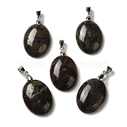 Natural Dragon Blood Pendants, Oval Charms with Rack Plating Platinum Plated Brass Snap on Bails, 30x21.5~22x6~6.5mm, Hole: 6x4mm(G-Z055-03P-09)