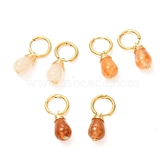 Teardrop Natural Crackle Agate Beads Huggie Hoop Earrings, with Ion Plating(IP) 304 Stainless Steel Findings and 316 Surgical Stainless Steel Pin, 30mm, Pin: 0.8mm(EJEW-JE04603)