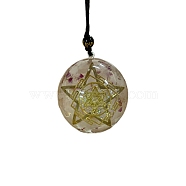 Transparent Resin Pendants, Yoga Theme Half Round Charms with Star, Medium Violet Red, 40mm(PW-WG44173-08)