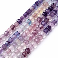 Natural Fluorite Beads Strands, Faceted, Cube, 4x4x4mm, Hole: 0.7mm, about 96pcs/strand, 15.43 inch(39.2cm)(X-G-G991-C01)
