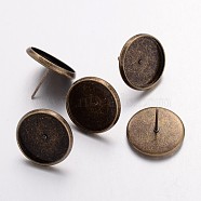 Brass Stud Earring Settings, Antique Bronze, 12x16mm, Tray: 14mm(X-IFIN-Q004-AB)