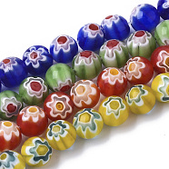 Handmade Millefiori Lampwork Beads Strands, Round, Mixed Color, 8mm, Hole: 1.2mm, about 48pcs/strand, 14.17 inch(36cm)(LAMP-R143-01)