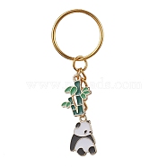 Panda & Bamboo Alloy Enamel Pendant Keychains, with Iron Split Key Rings, Golden, 7.15cm(KEYC-JKC00629-03)