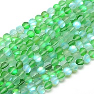 Synthetic Moonstone Beads Strands, Holographic Beads, Half AB Color Plated, Frosted, Round, Spring Green, 10mm, Hole: 1mm, about 37pcs/strand, 15 inch(G-F142-10mm-05)