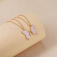 2Pcs Matching Butterfly Necklaces, 316L Surgical Stainless Steel Couple Pendant Necklaces for Mother Daughter Friends, Golden, Pink, 18.11 inch(46cm)(JN1034A)