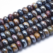 Electroplate Natural Tiger Eye Beads Strands, Faceted, Rondelle, 10x6mm, Hole: 1mm, about 64pcs/strand, 15.7 inch(G-K256-01C)