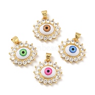 Brass Micro Pave Cubic Zirconia Pendants, with Acrylic, Cadmium Free & Lead Free, Long-Lasting Plated, Evil Eye, Real 18K Gold Plated, Mixed Color, 18x18.5x6mm, Hole: 4x3.5mm(KK-B059-45G)