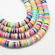 Handmade Polymer Clay Beads, Disc/Flat Round, Heishi Beads, Mixed Color, 4x1mm, Hole: 1mm, about 380~400pcs/strand, 17.7 inch(X-CLAY-R067-4.0mm-M1)