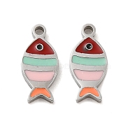 304 Stainless Steel Enamel Charms, Colorful Fish Charm, Stainless Steel Color, 12x5.5x1.5mm, Hole: 1.2mm(STAS-D018-04P)