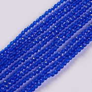Glass Beads Strands, Faceted, Round, Blue, 2x2mm, Hole: 0.4mm, about 193~197pcs/strand, 14.17 inch~15.51 inch(36~39.4cm)(EGLA-E057-02B-06)