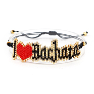 Miyuki Glass Seed Braided Bead Bracelet, Heart and Word Friendship Bracelet for Women, Colorful, 11 inch(28cm)(BJEW-A121-51)