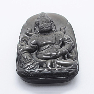 Carved Natural Obsidian Big Pendants, Buddha, 54x38x12mm, Hole: 1.5mm(G-E428-20)