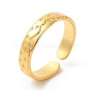 Ion Plating(IP) 304 Stainless Steel Moon & Star Open Cuff Ring for Women, Real 18K Gold Plated, US Size 6 3/4(17.1mm)(RJEW-E063-10G)