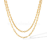 Stainless Steel Double Layer Necklaces for Women, Golden, 15.35 inch(39cm)(PW-WG2F46D-03)