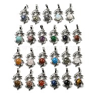 Natural & Synthetic Mixed Gemstone Pendants, Dragon Charms with Rack Plating Brass Findings, Platinum, Cadmium Free & Lead Free, 31x18x8~10mm, Hole: 5x8mm(G-G111-01P)