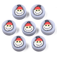 Handmade Polymer Clay Beads, Flat Round with Father Christmas, Red, 9~9.5x4mm, Hole: 1.6mm(CLAY-N007-009)