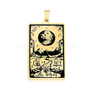 201 Stainless Steel Pendants, Laser Engraved Pattern, Tarot Card Pendants, Golden, The Moon XVIII, 40x24x1mm, Hole: 8x4mm(STAS-S105-LA460-16)