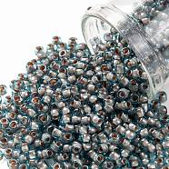 TOHO Round Seed Beads, Japanese Seed Beads, (1072) Cocoa Lined Aqua, 8/0, 3mm, Hole: 1mm, about 222pcs/bottle, 10g/bottle(SEED-JPTR08-1072)