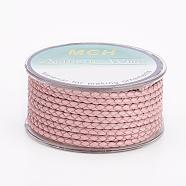 Eco-Friendly Braided Leather Cord, Leather Jewelry Cord, Jewelry DIY Making Material, Pink, 3mm, about 5.46 yards(5m)/roll(OCOR-L035-3mm-E04)