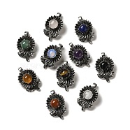 Natural & Synthetic Mixed Gemstone Pendants, Rack Plating Antique Silver Tone Brass Flower Charms, Cadmium Free & Lead Free, 34x22x10mm, Hole: 7.5x3.5mm(G-A095-03AS)