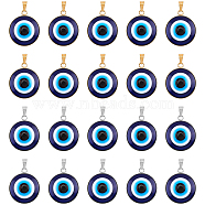 Handmade Evil Eye Lampwork Pendants, with 304 Stainless Steel Serrated Edge Bezel Cups, Half Round, Golden & Stainless Steel Color, 31x26x7mm, Hole: 7x3mm, 2 colors, 10pcs/color, 20pcs/box(STAS-NB0001-42)