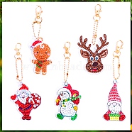 Christmas Theme DIY Diamond Painting Keychain Kit, Including Acrylic Board, Keychain Clasp, Bead Chain, Resin Rhinestones Bag, Diamond Sticky Pen, Tray Plate and Glue Clay, Mixed Shapes, 100x30mm, 5pcs/set(DRAW-PW0007-07G)