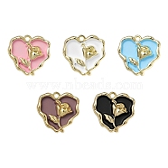 5Pcs Rack Plating Alloy Enamel Pendants, Cadmium Free & Lead Free, Heart with Rose, Mixed Color, 20x21x4mm, Hole: 1.8mm(ENAM-YW0001-48)