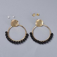Natural Obsidian Dangle Earrings, with Brass Findings, Plastic Ear Nuts and Brass Ear Nuts, 51~52mm, Pin: 0.7mm(EJEW-JE03327-02)