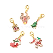 Christmas Theme Alloy Enamel Pendant Decorations, Lobster Clasp Charms, Clip-on Charms, for Keychain, Purse, Backpack Ornament, Mixed Shapes, Mixed Color, 30~41mm, pendants: 16~26.5x13~24x2.5~3mm(HJEW-JM00667)