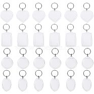 Acrylic Keychain, with Iron Split Key Rings, Flat Round & Heart & Rectangle & Oval, Clear, 77~90mm, 56sets(KEYC-PH0001-22)