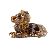 Gold Foil Resin Lion Display Decoration, with Natural Tiger Eye Chips inside Statues for Home Office Decorations, 80x50mm(PW-WG72263-06)