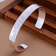 Trendy Love Brass Cuff Bangles For Men, Silver Color Plated, 65mm(BJEW-BB12225)