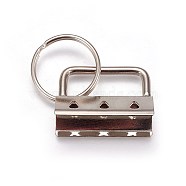 Electroplate Iron Split Key Rings, Keychain Clasp Findings, with Ribbon Ends, Platinum, Ring: 24x2.5mm, End: 24x32.5x14mm(X-IFIN-WH0044-01C-P)