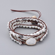 Faceted Glass & Natural Howlite Beaded Wrap Bracelets, with Cowhide Leather Cord and Burlap, Teardrop, 570x7mm(BJEW-JB05035-04)