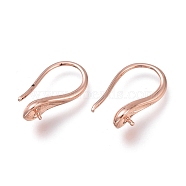 Brass Earring Hooks, Long-Lasting Plated, Ear Wire, for Half Drilled Beads, Rose Gold, 14.7mm, 21 Gauge, Pin: 0.7mm(KK-H102-09RG)