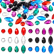 Elite 96Pcs 24 Styles Oval Teardrop Horse Eye Sew on Rhinestone, Taiwan Acrylic Rhinestone, Two Holes, Garments Accessories, Faceted, Mixed Color, 10~21x10x4~5mm, Hole: 1mm, 4pcs/style(ACRT-PH0001-15)